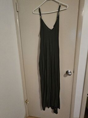 lovestitch Olive Green Maxi Slip Dress with Spaghetti Straps
